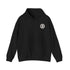 Black hoodie with kangaroo puch with with large white bitcoin logo in white on back and small on front left