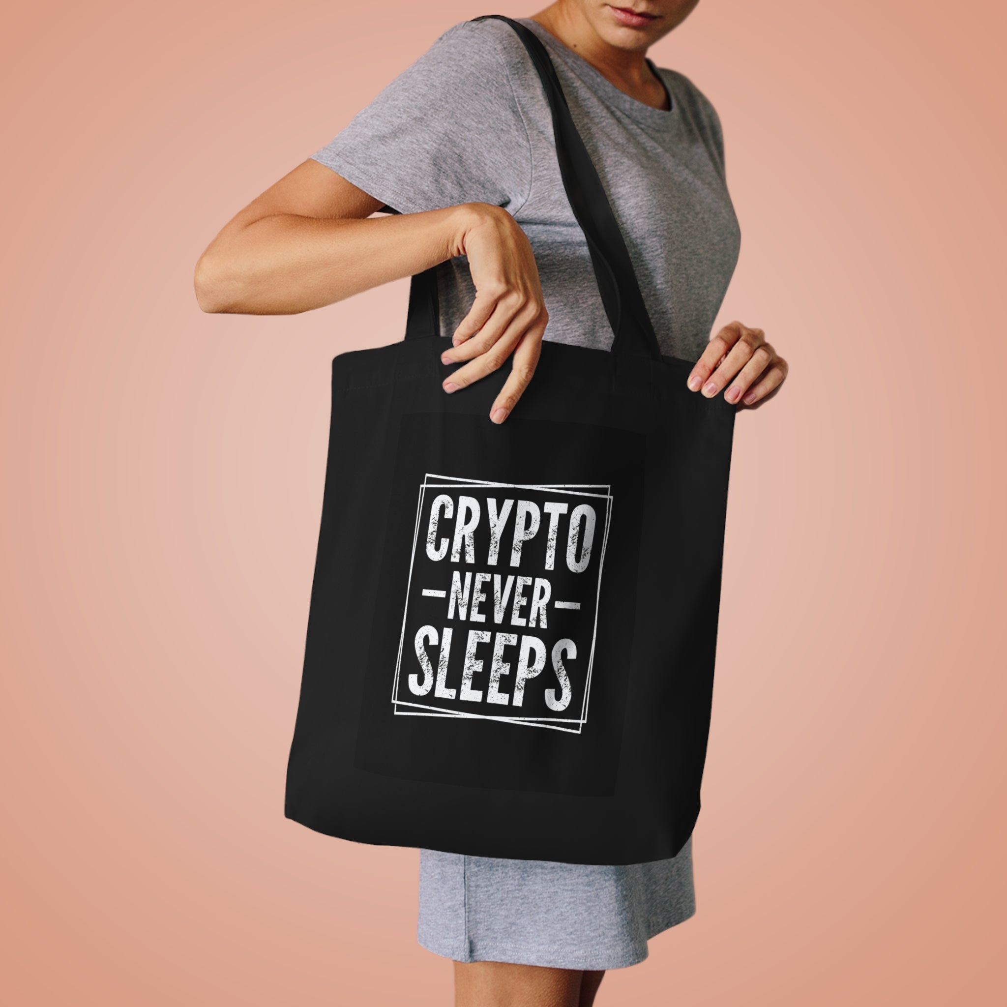 Premium 100% Cotton Tote Bag - Crypto Never Sleeps