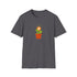 Dark grey tshirt with flower pot growing orange bitcoin logo, with green leaves