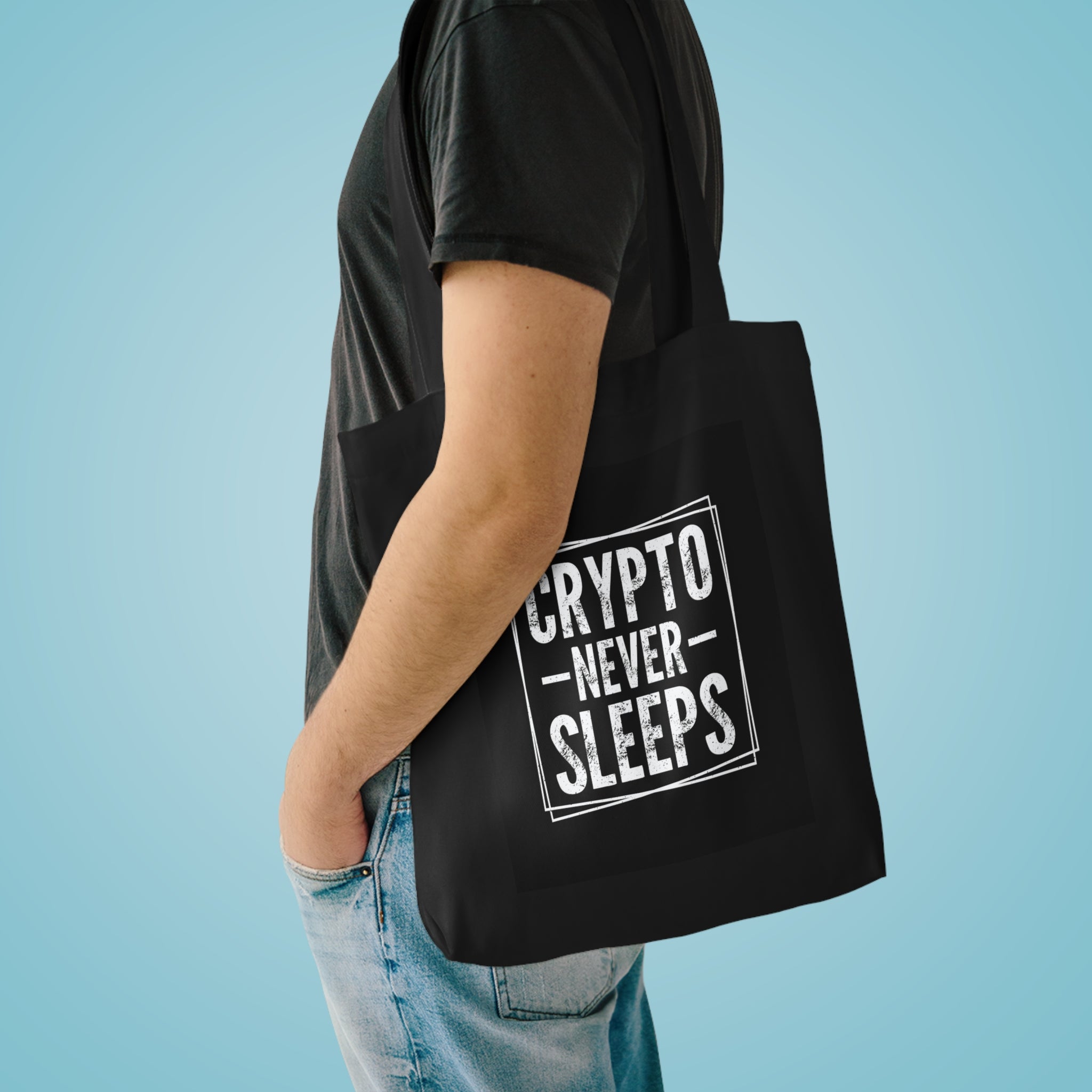 Premium 100% Cotton Tote Bag - Crypto Never Sleeps