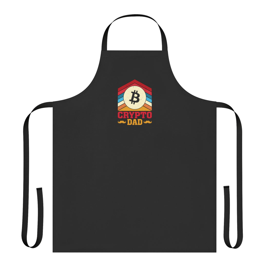 Black apron with bitcoin logo, perfect for crypto dad.
