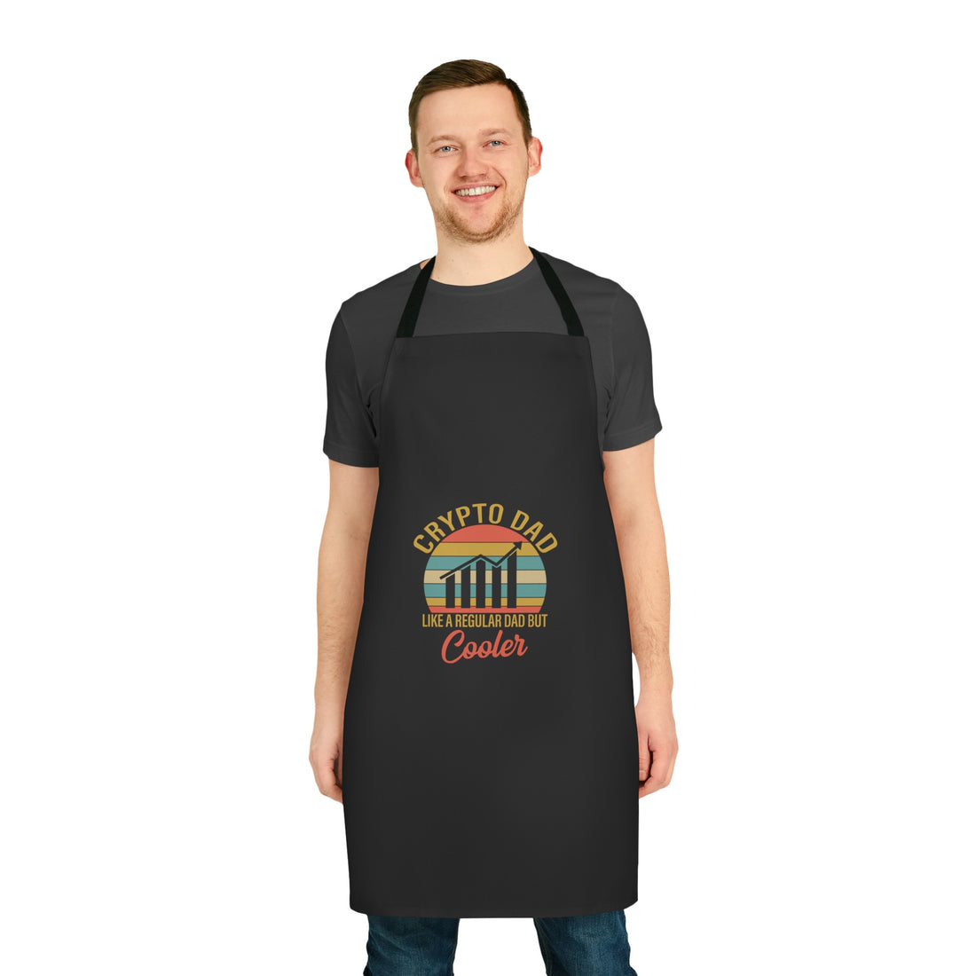 Black apron with Crypto Dad - Like A Regular Dad But Cooler, perfect for crypto dad.