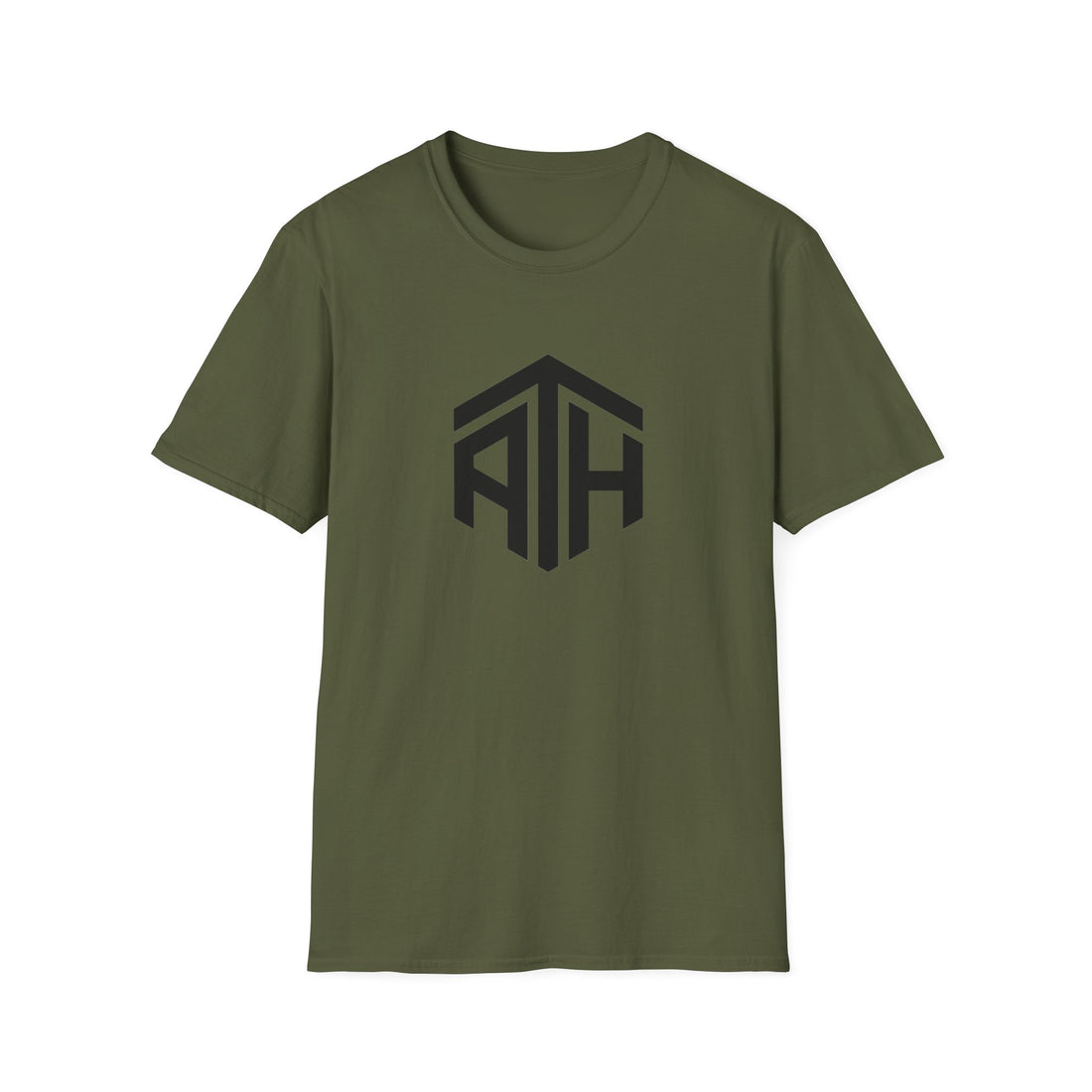 Military green crypto t-shirt with ATH (All Time High) in black